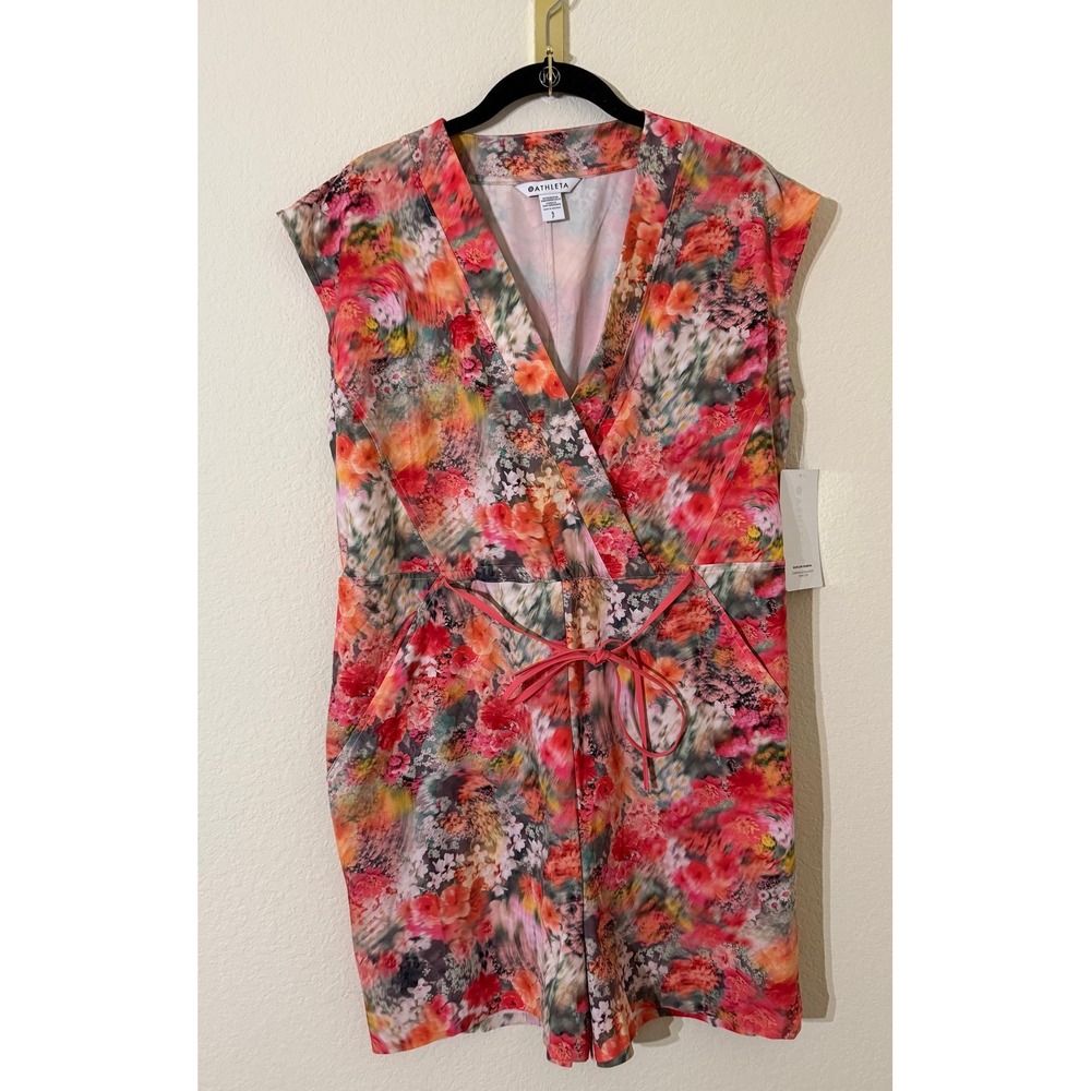 NWT Athleta Womens Marlow Orange Multicolor Casual Lightweight Romper Size Small